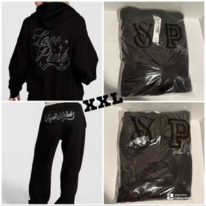 VS PINK NWT Limited Edition Pure Black Diamante Full-Zip Hoodie & Sweatpants